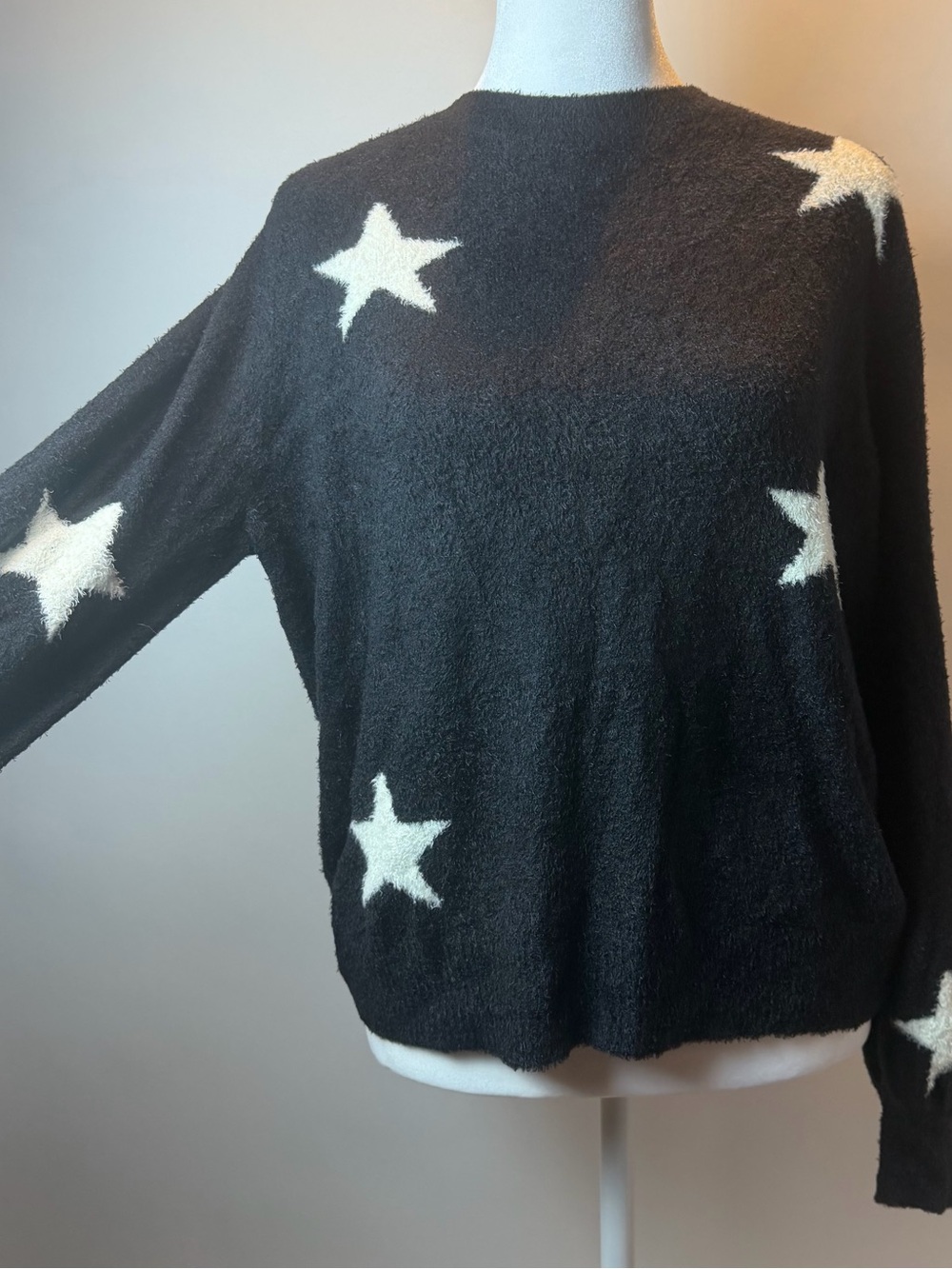 Rachel Zoe Black Crewneck Sweater with White Star Motif